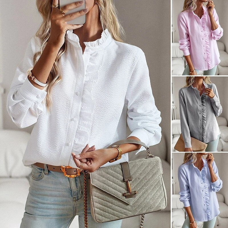 Giulia – Camisa de rayas con detalles de volantes