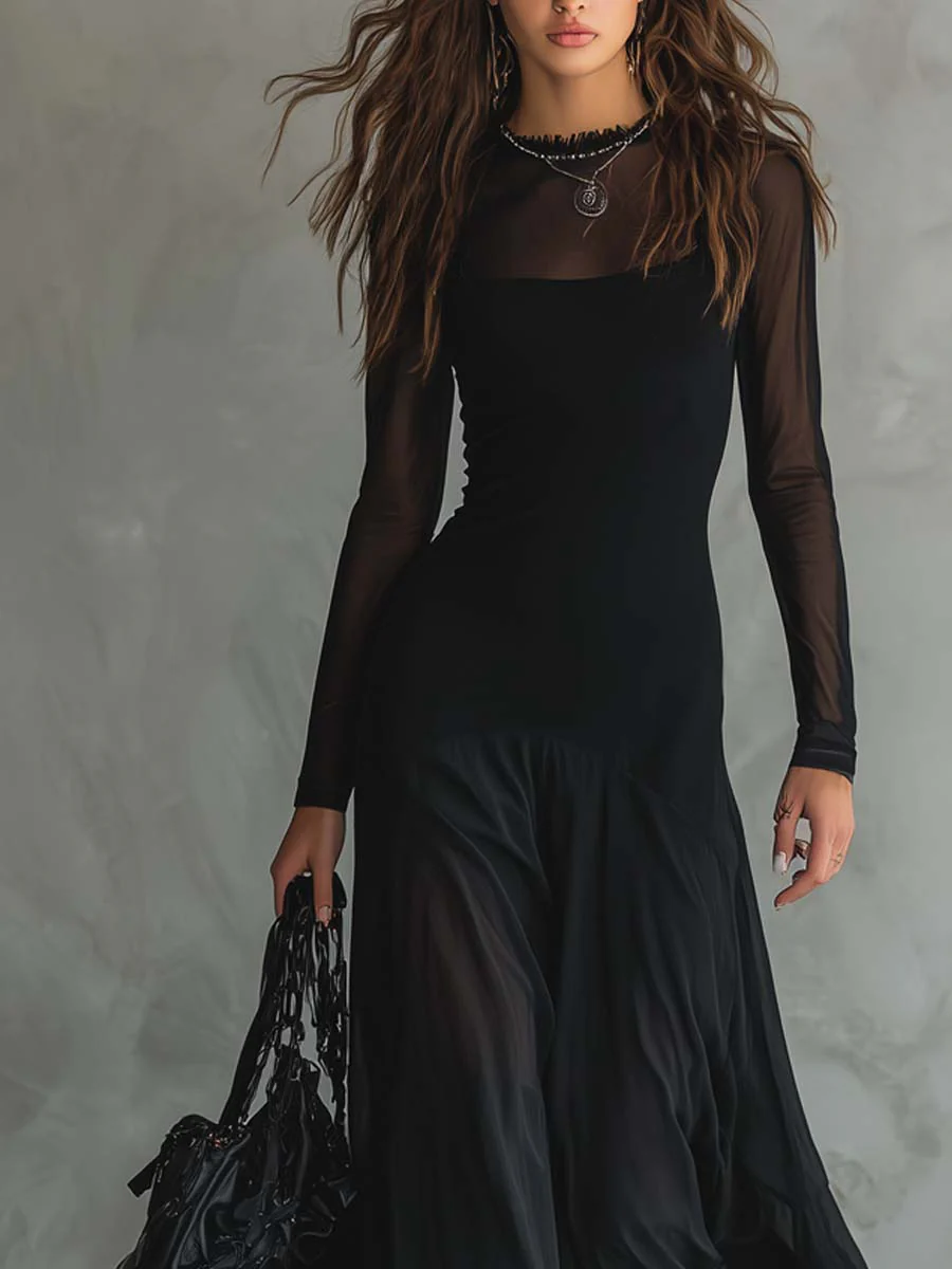 Elena – Vestido maxi loose-fit en tul negro
