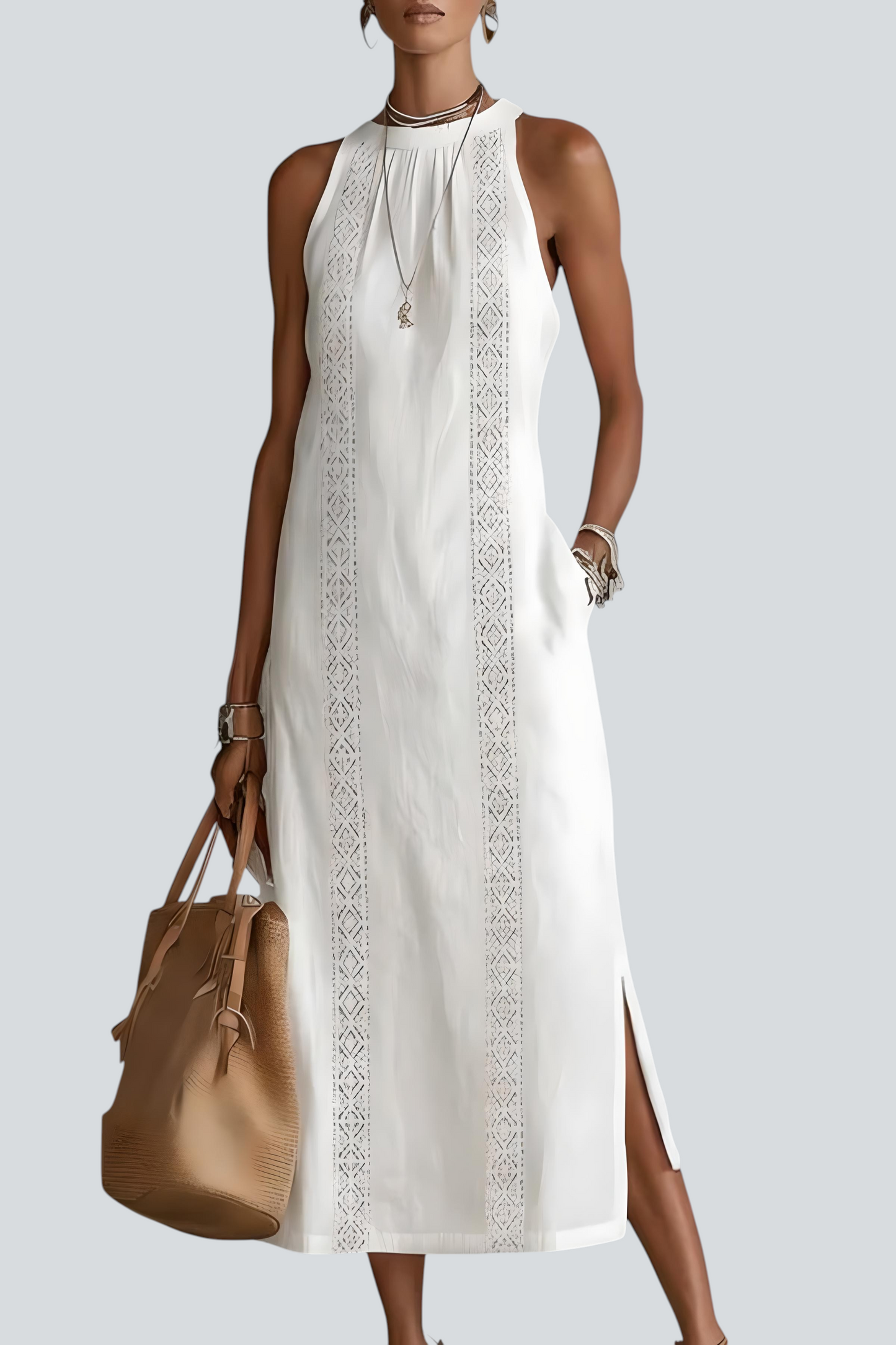 Lina – Vestido midi de lino con cuello mao