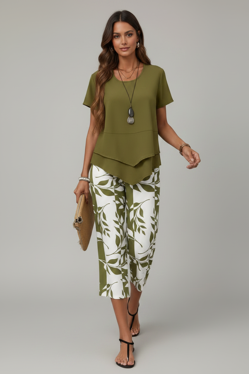 Conjunto de verano fluido con blusa ligera y pantalón amplio