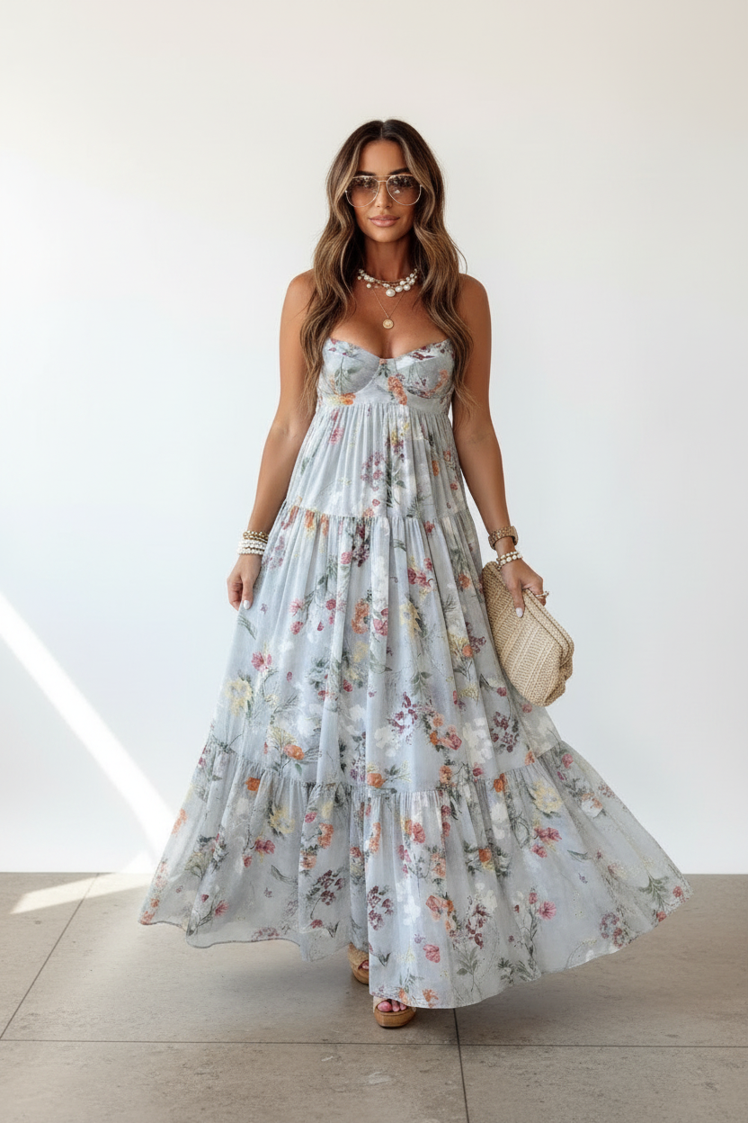 Floral Maxi Dress - Natural Studio Background