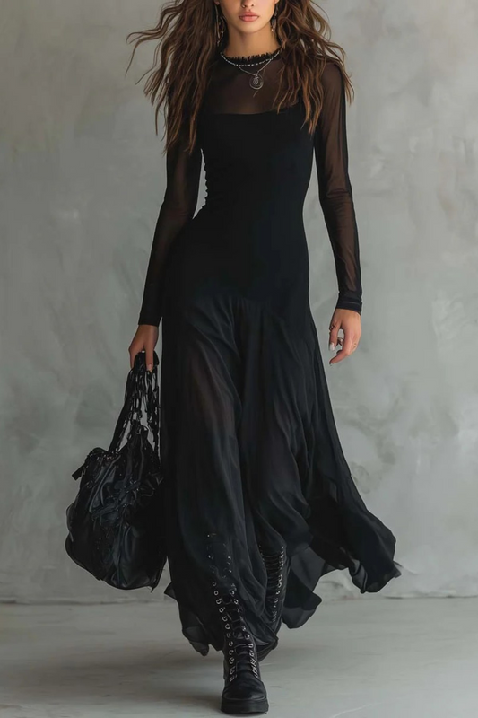 Elena – Vestido maxi loose-fit en tul negro