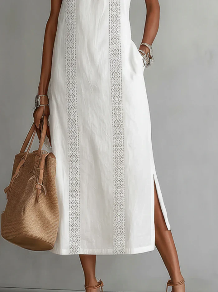 Lina – Vestido midi de lino con cuello mao