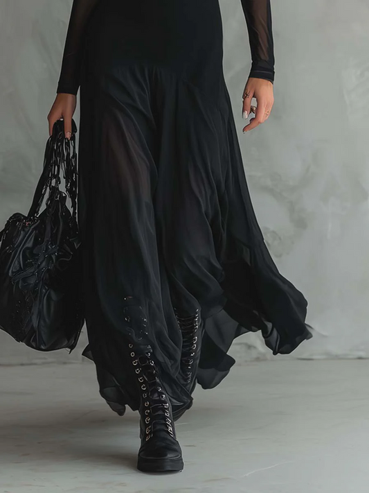 Elena – Vestido maxi loose-fit en tul negro