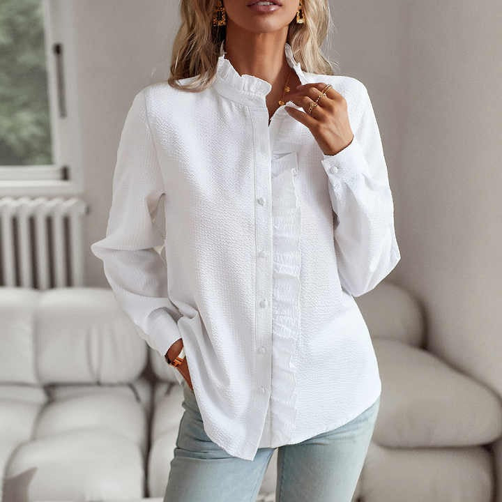 Giulia – Camisa de rayas con detalles de volantes