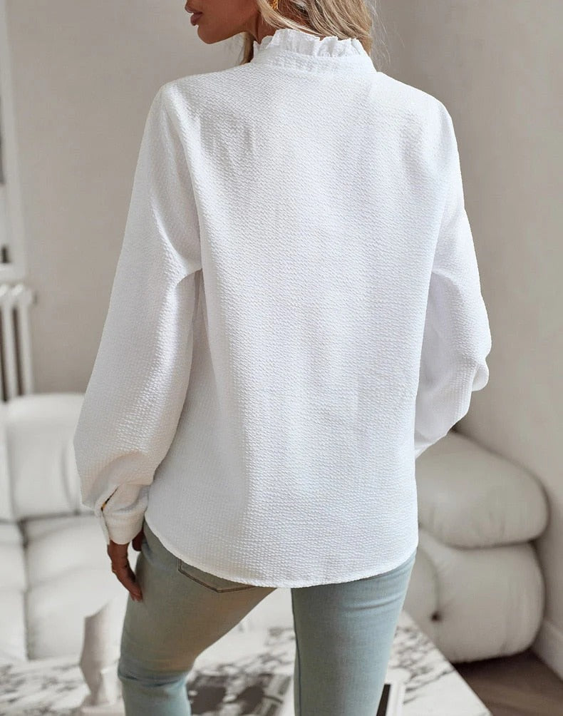 Giulia – Camisa de rayas con detalles de volantes