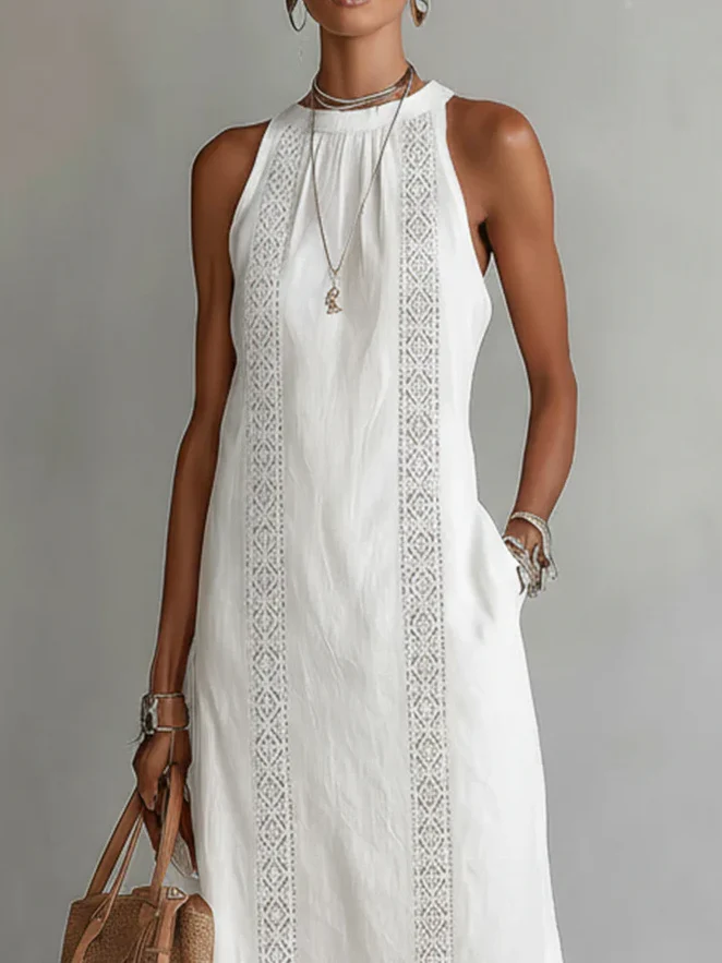 Lina – Vestido midi de lino con cuello mao