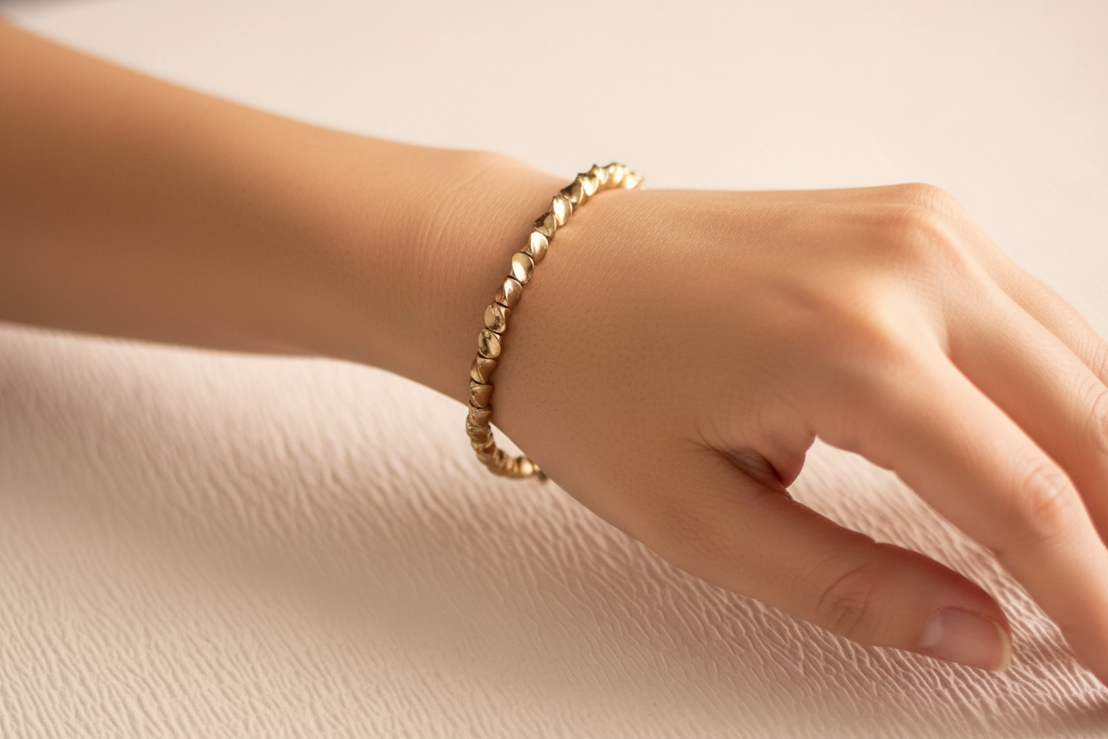 Modelo con pulsera dorada